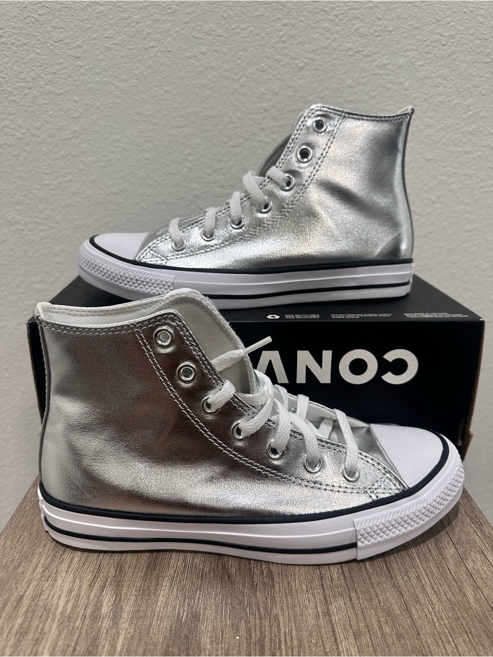 Converse Metallic Silver High Top Sneakers - Picture 2 of 5